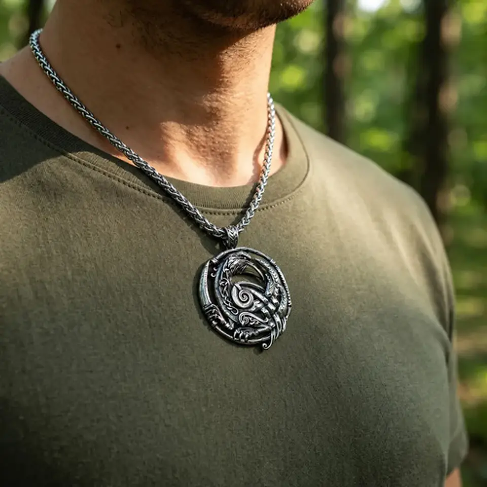 Collar Vikingo De Acero Para Hombres Dije Nudo Cuervo Odín 6