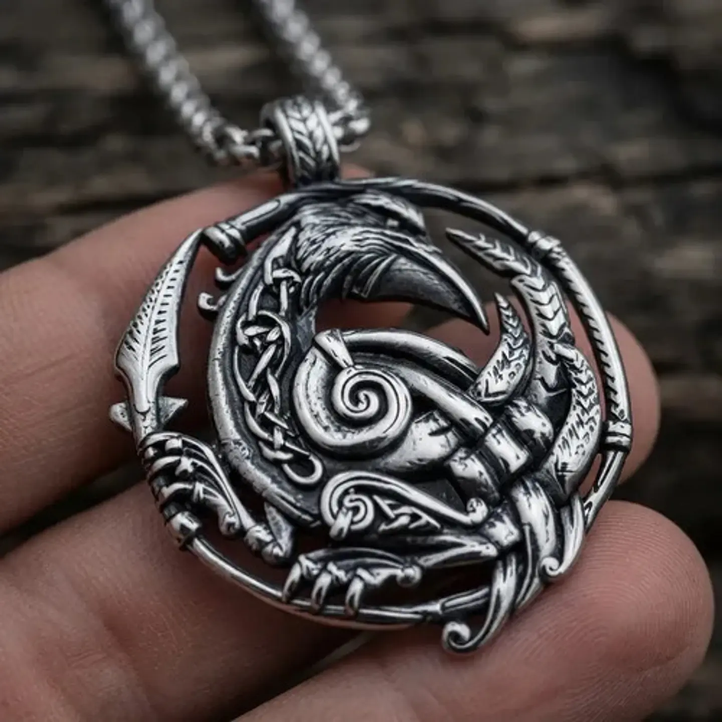 Collar Vikingo De Acero Para Hombres Dije Nudo Cuervo Odín 10