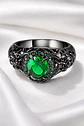 Anillo Moderno Halo Negro Para Mujer Floral Piedra Verde Cz - Miniatura 2