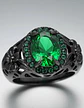 Anillo Moderno Halo Negro Para Mujer Floral Piedra Verde Cz - Miniatura 3