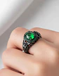 Anillo Moderno Halo Negro Para Mujer Floral Piedra Verde Cz - Miniatura 4
