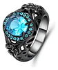 Anillo Moderno Halo Negro Para Mujer Floral Piedra Verde Cz - Miniatura 9
