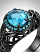 Anillo Moderno Halo Negro Para Mujer Floral Piedra Verde Cz - Miniatura 10