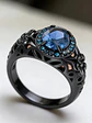 Anillo Moderno Halo Negro Para Mujer Floral Piedra Verde Cz - Miniatura 11