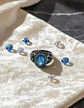 Anillo Moderno Halo Negro Para Mujer Floral Piedra Verde Cz - Miniatura 12