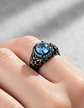Anillo Moderno Halo Negro Para Mujer Floral Piedra Verde Cz - Miniatura 14