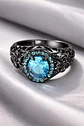 Anillo Moderno Halo Negro Para Mujer Floral Piedra Verde Cz - Miniatura 15