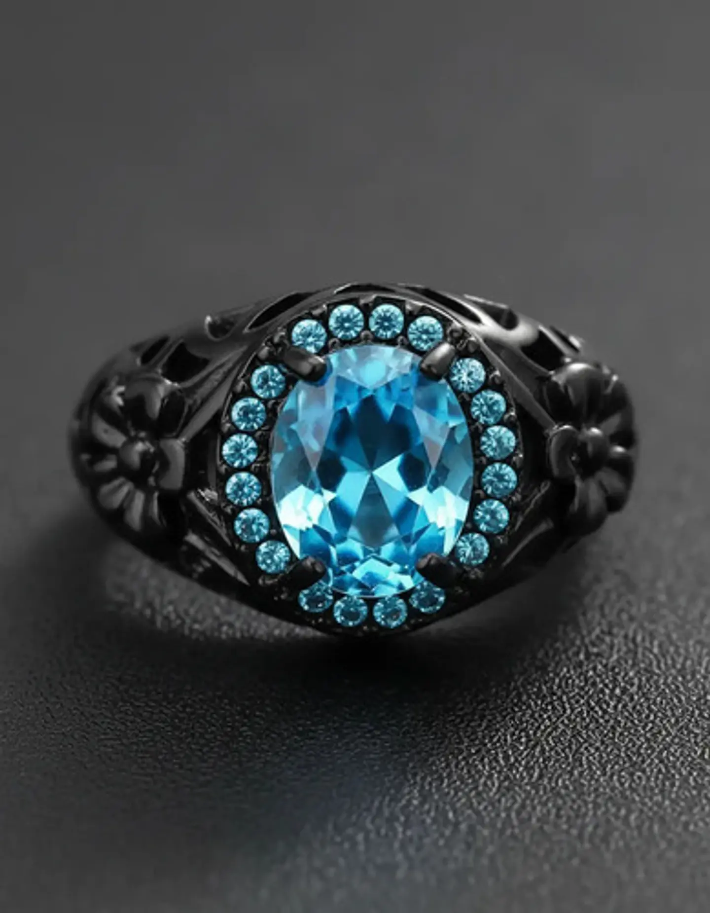 Anillo Moderno Halo Negro Para Mujer Floral Piedra Verde Cz 17
