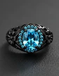 Anillo Moderno Halo Negro Para Mujer Floral Piedra Verde Cz - Miniatura 17