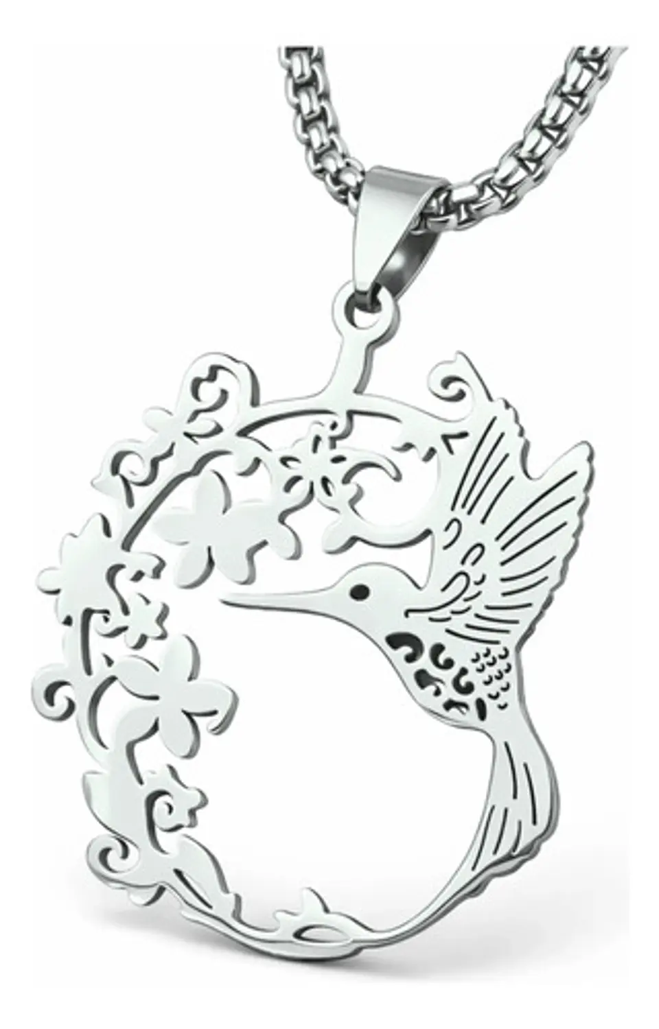 Collar En Acero Para Mujer Cadena Y Dije Floral Ave Colibrí 1