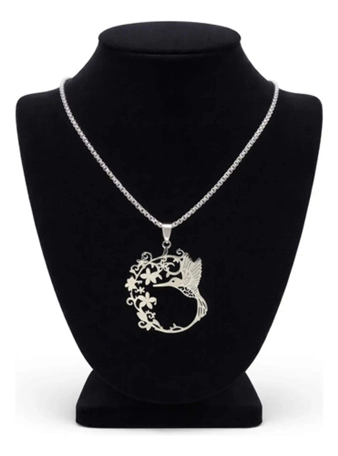Collar En Acero Para Mujer Cadena Y Dije Floral Ave Colibrí 2