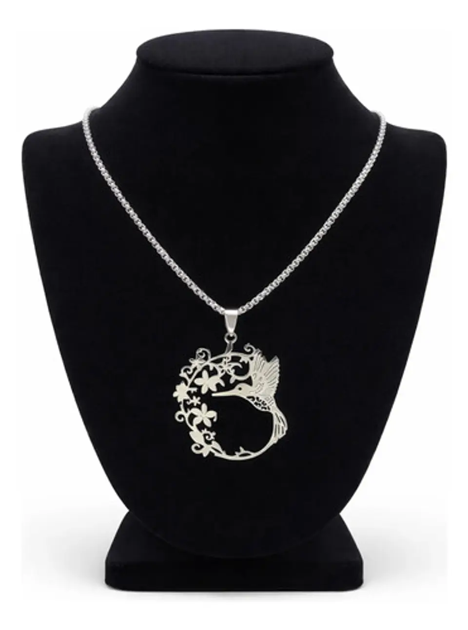 Collar En Acero Para Mujer Cadena Y Dije Floral Ave Colibrí 2