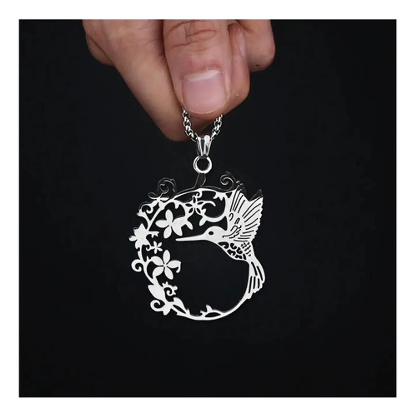 Collar En Acero Para Mujer Cadena Y Dije Floral Ave Colibrí 6