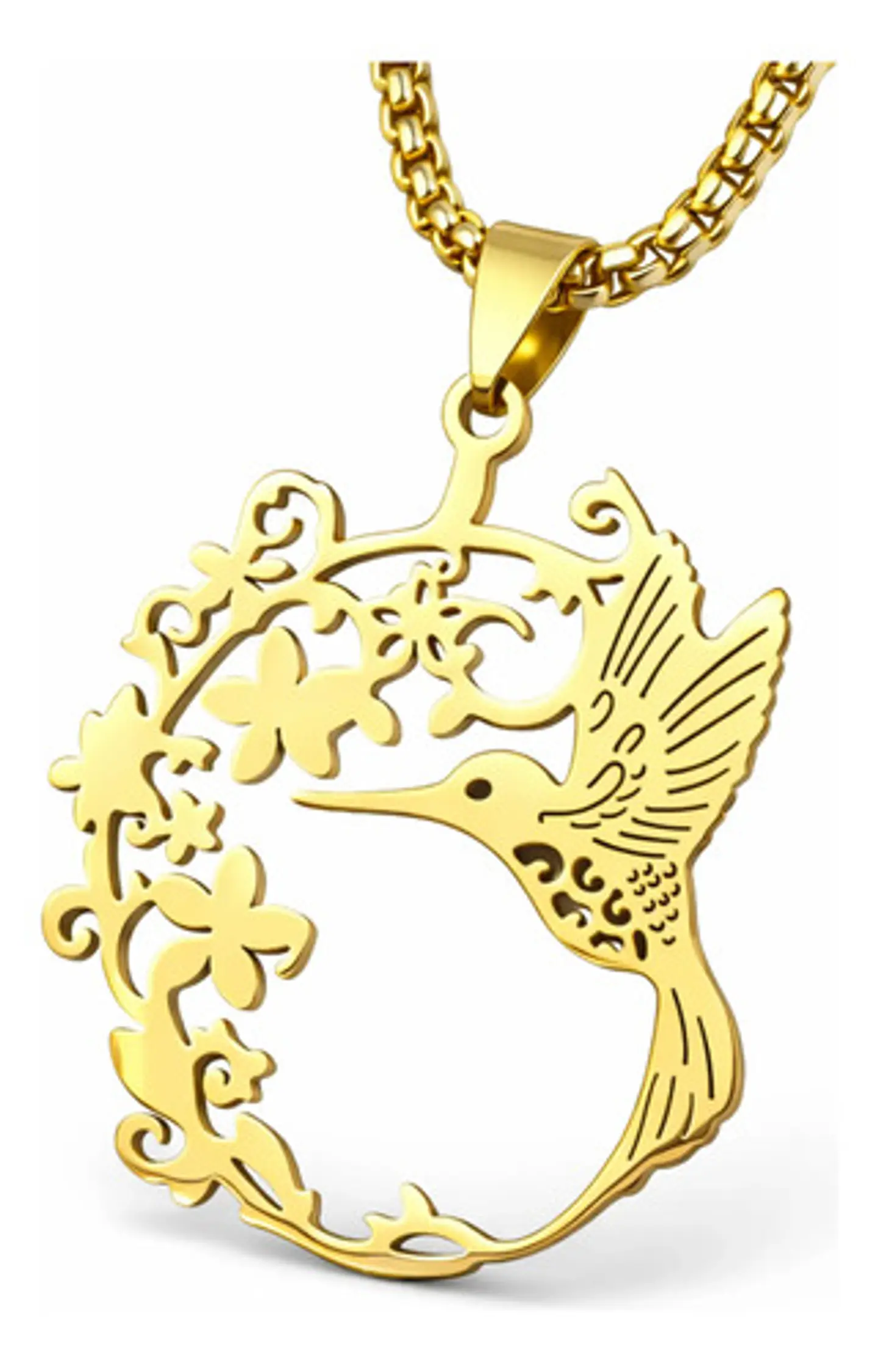 Collar En Acero Para Mujer Cadena Y Dije Floral Ave Colibrí 7