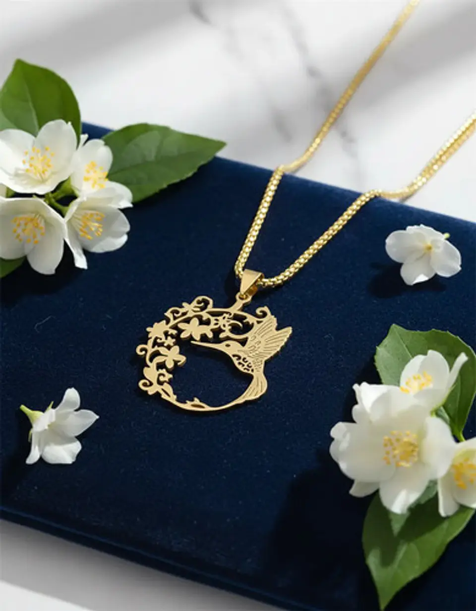 Collar En Acero Para Mujer Cadena Y Dije Floral Ave Colibrí 8