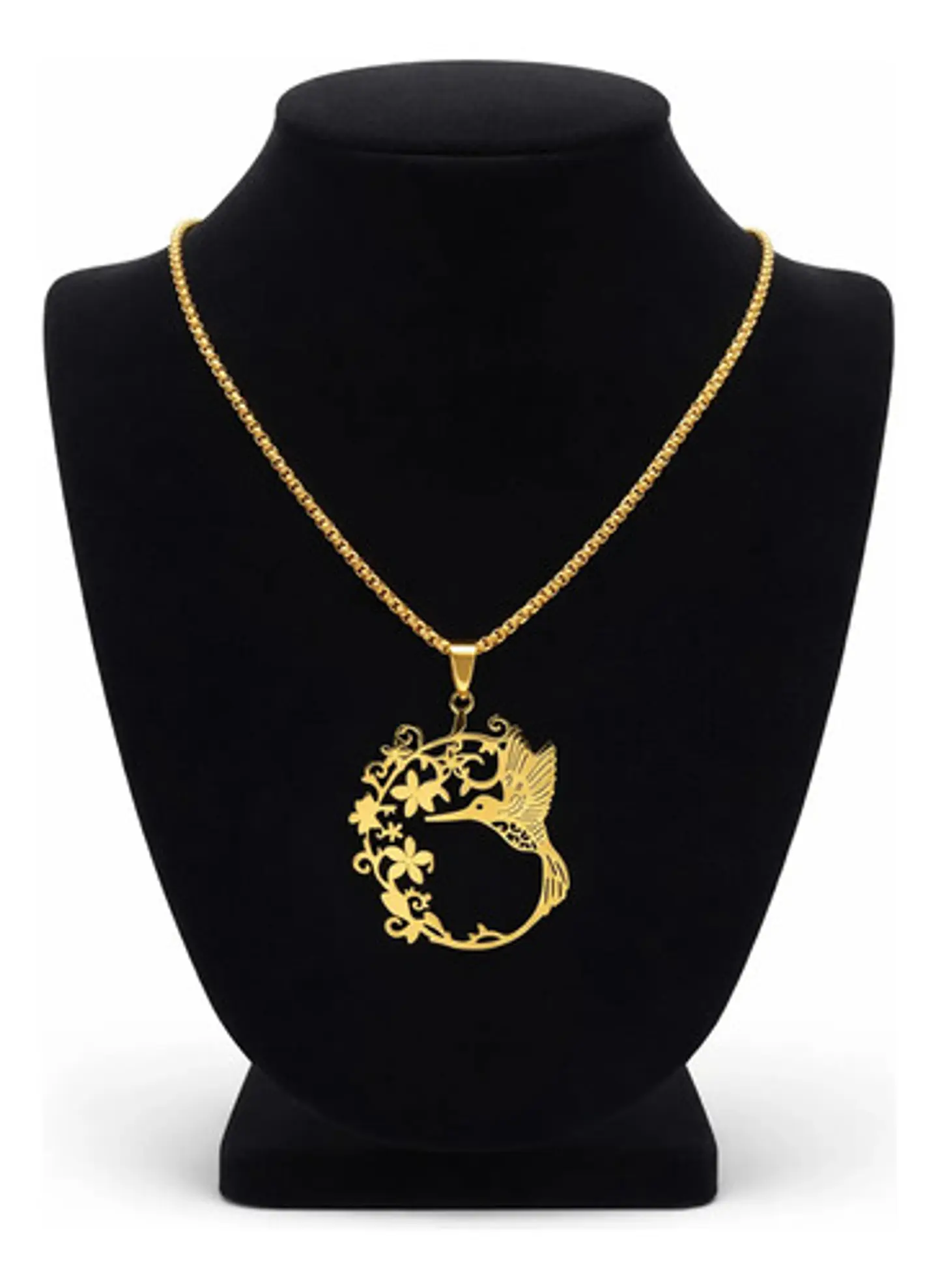 Collar En Acero Para Mujer Cadena Y Dije Floral Ave Colibrí 16