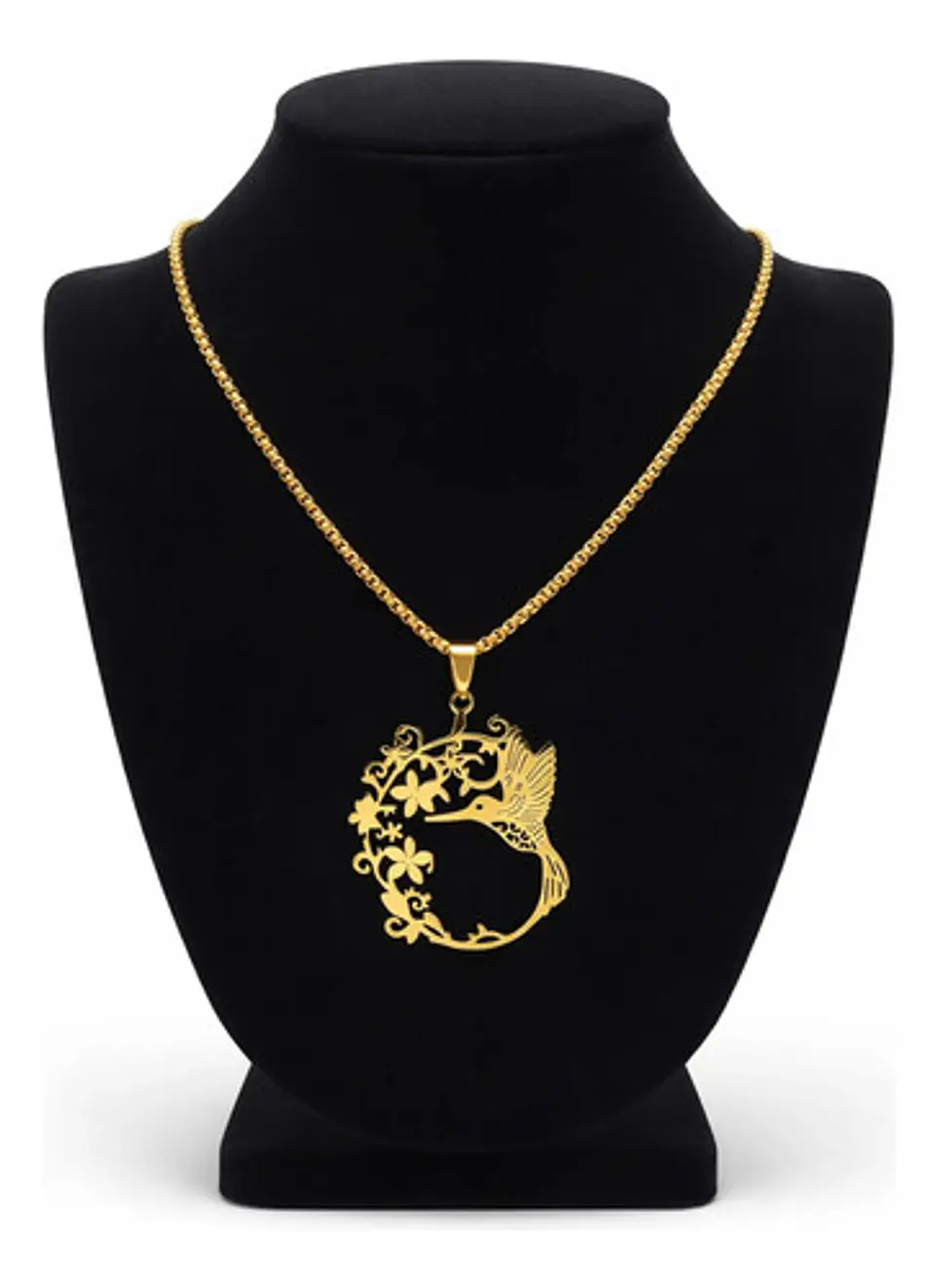Collar En Acero Para Mujer Cadena Y Dije Floral Ave Colibrí 16