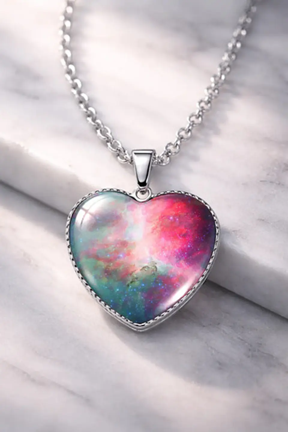 Collar Para Hombre Y Mujer Dije Corazon De Cristal Galaxia 4