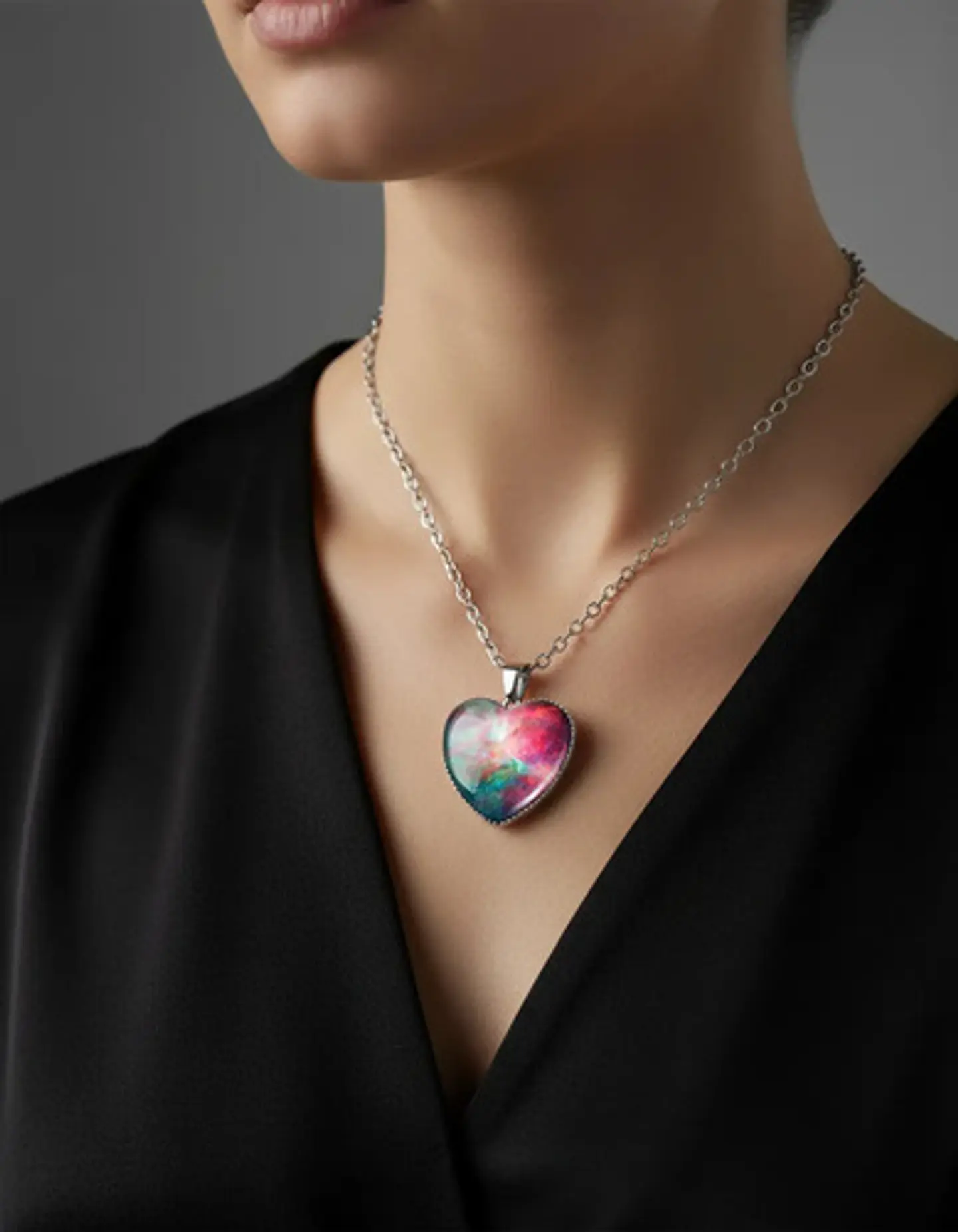 Collar Para Hombre Y Mujer Dije Corazon De Cristal Galaxia 5