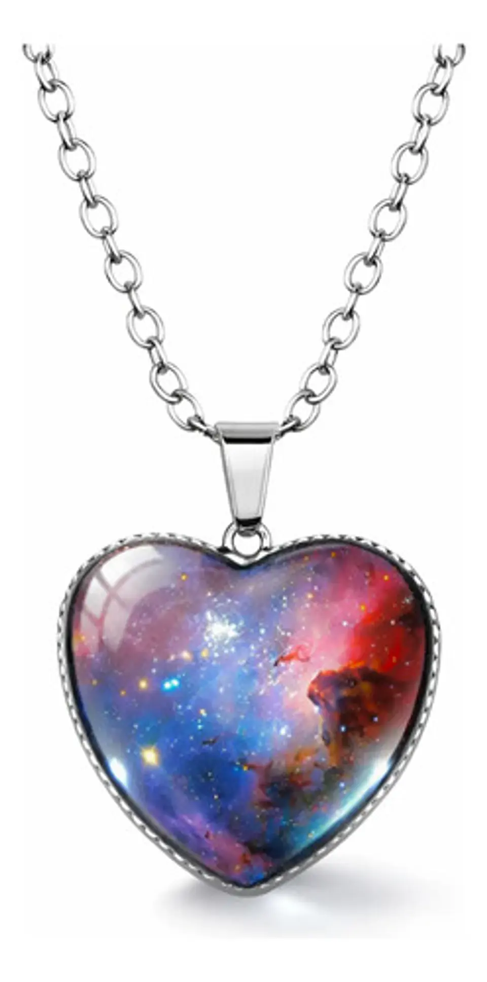 Collar Para Hombre Y Mujer Dije Corazon De Cristal Galaxia 7