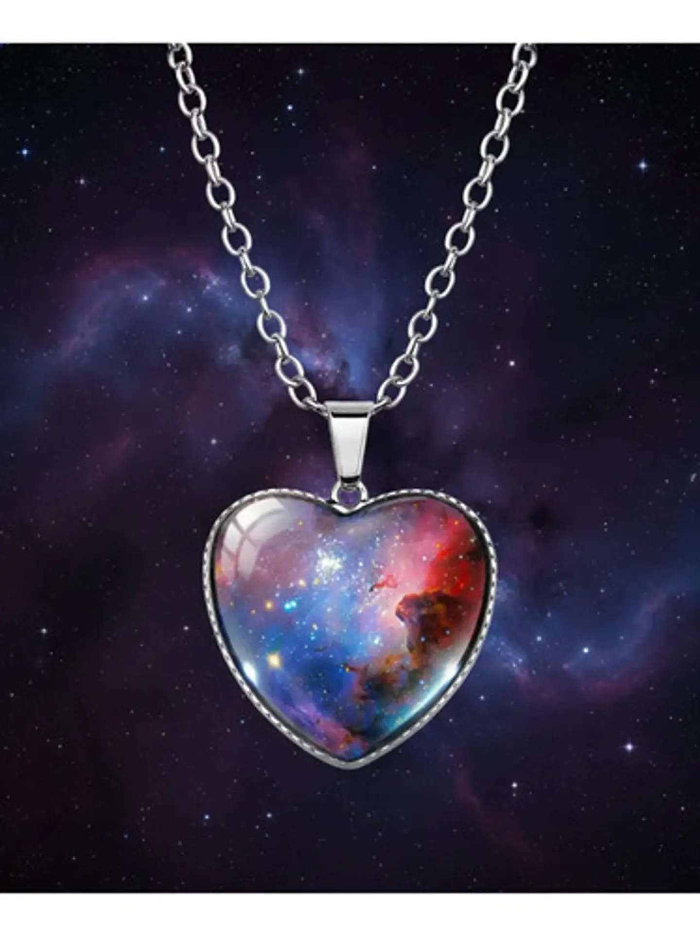 Collar Para Hombre Y Mujer Dije Corazon De Cristal Galaxia 10