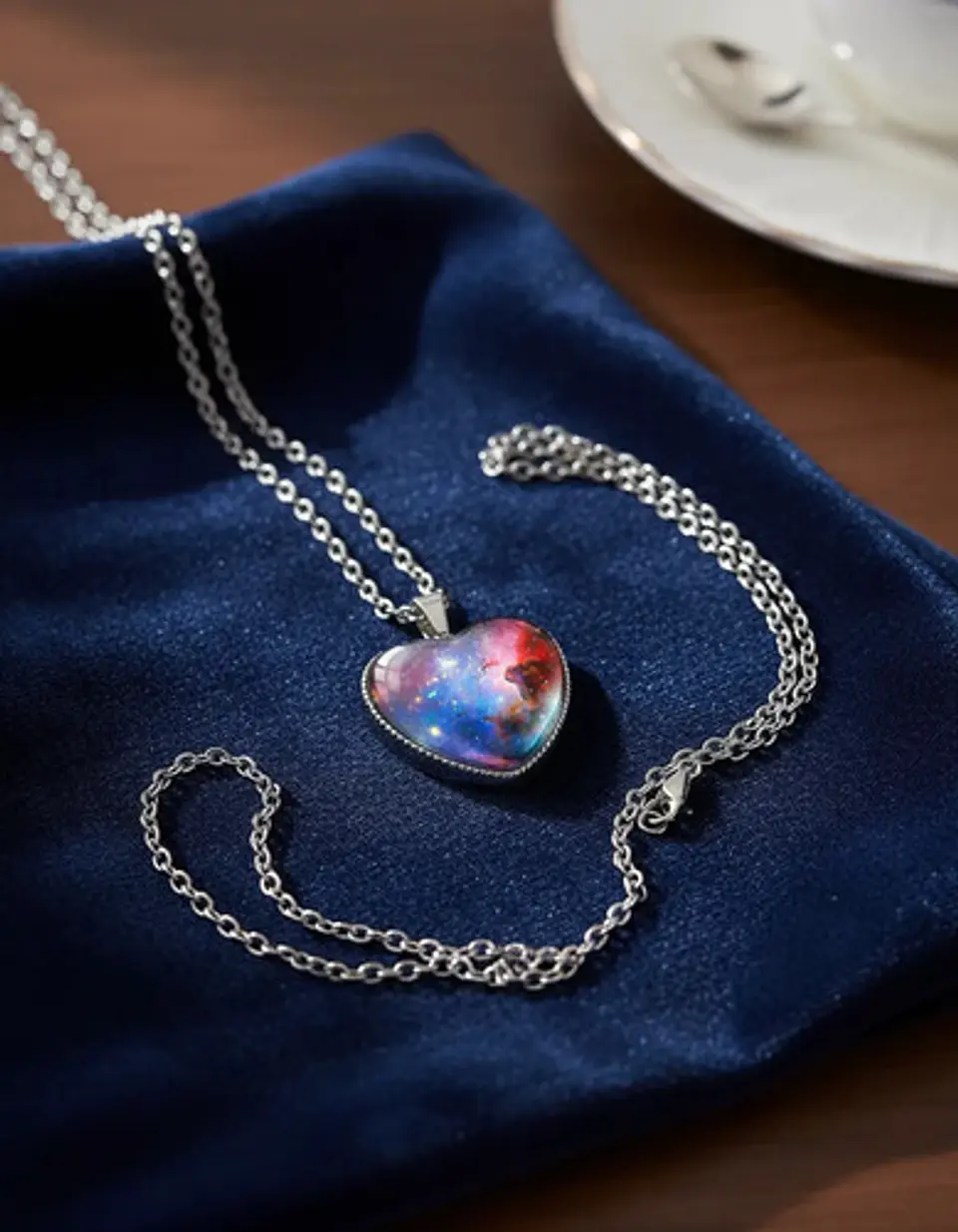 Collar Para Hombre Y Mujer Dije Corazon De Cristal Galaxia 11