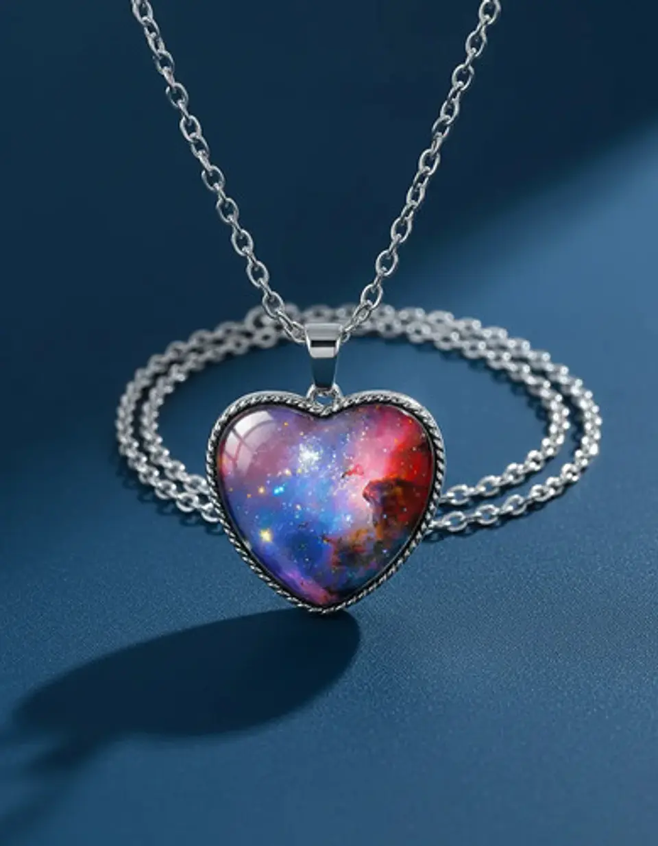 Collar Para Hombre Y Mujer Dije Corazon De Cristal Galaxia 13