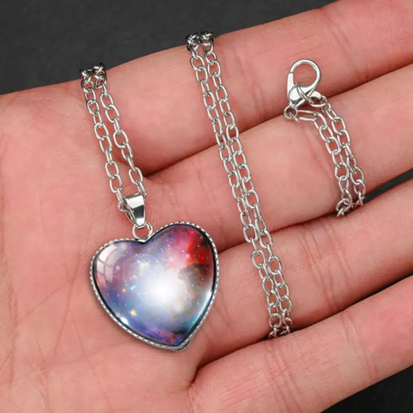 Collar Para Hombre Y Mujer Dije Corazon De Cristal Galaxia 14