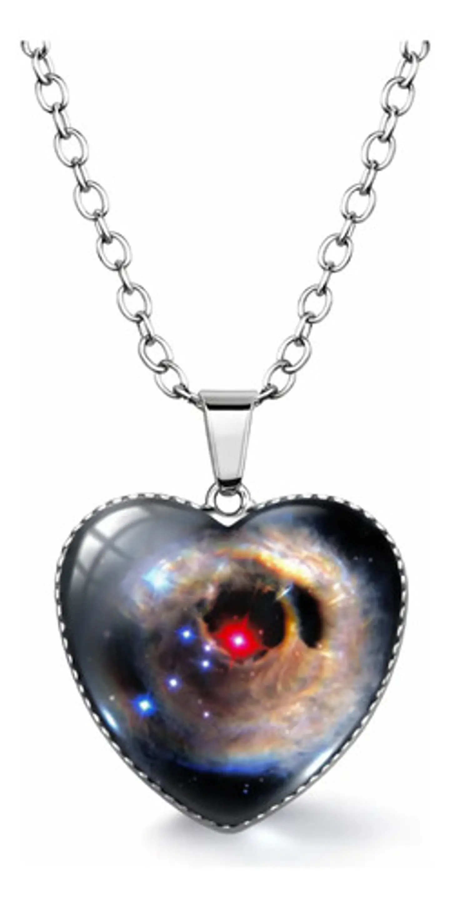 Collar Para Hombre Y Mujer Dije Corazon De Cristal Galaxia 15