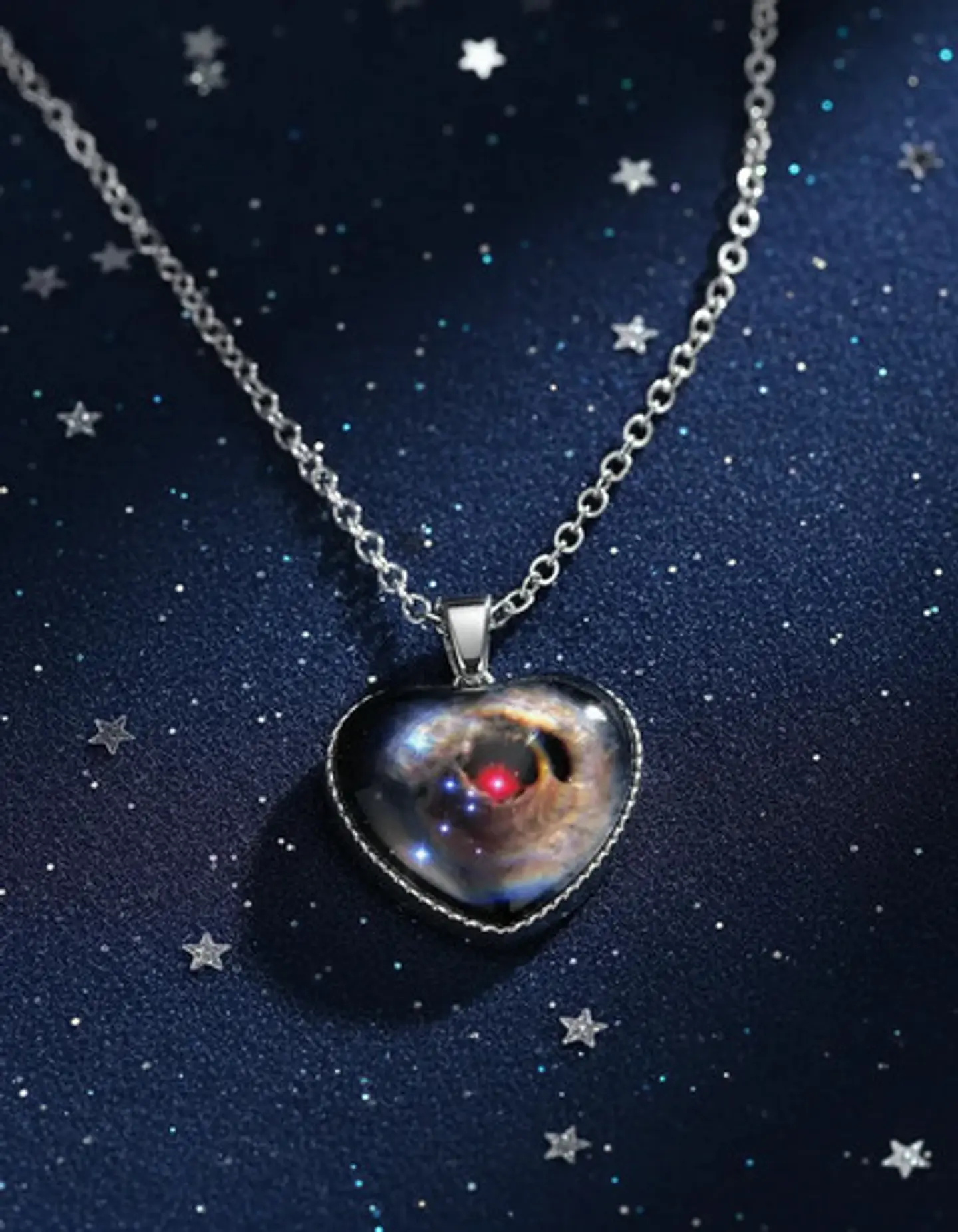 Collar Para Hombre Y Mujer Dije Corazon De Cristal Galaxia 21