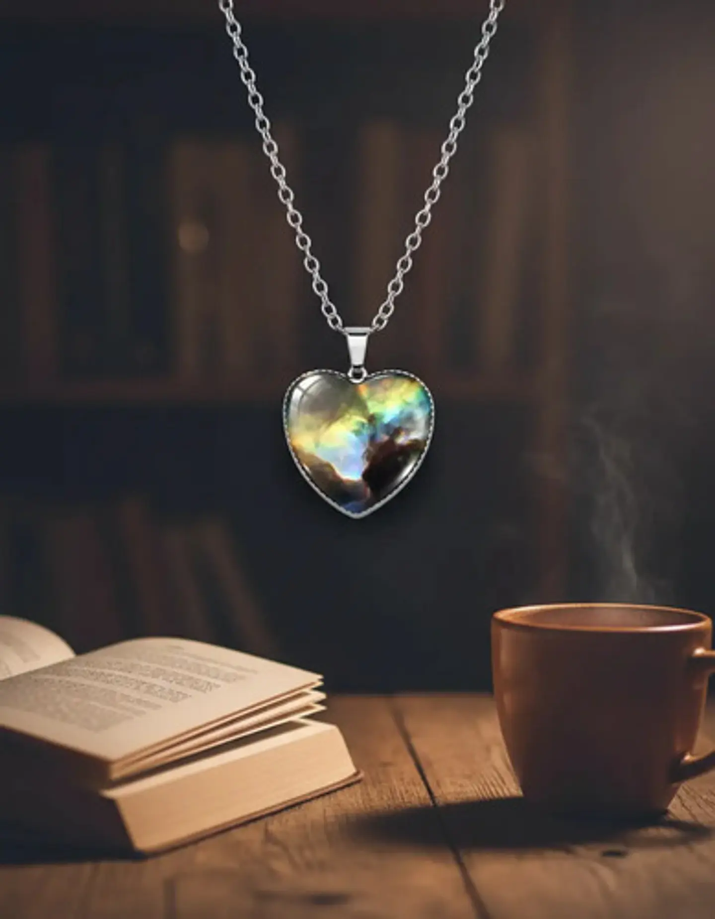 Collar Para Hombre Y Mujer Dije Corazon De Cristal Galaxia 33