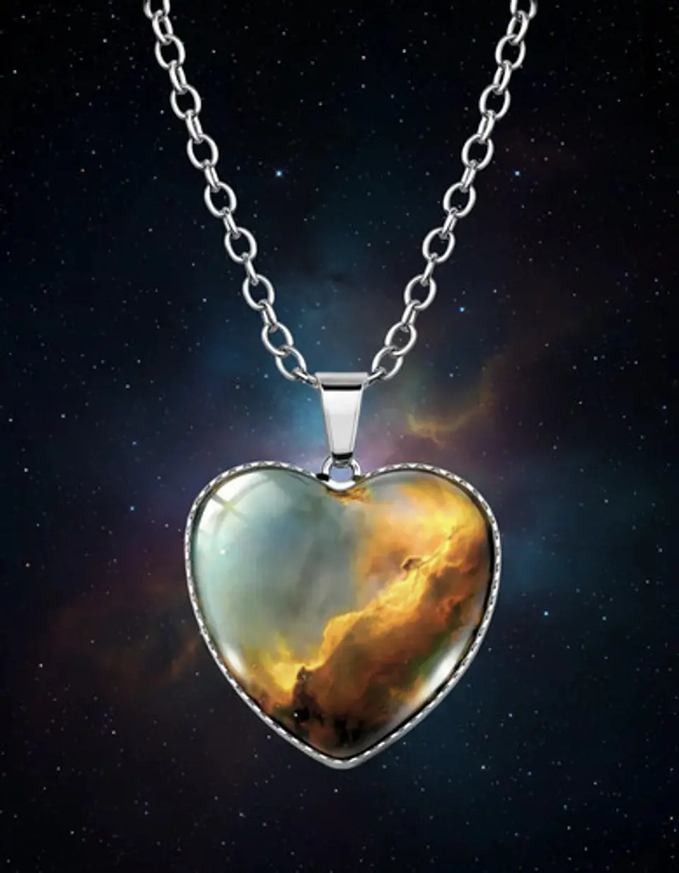Collar Para Hombre Y Mujer Dije Corazon De Cristal Galaxia 39