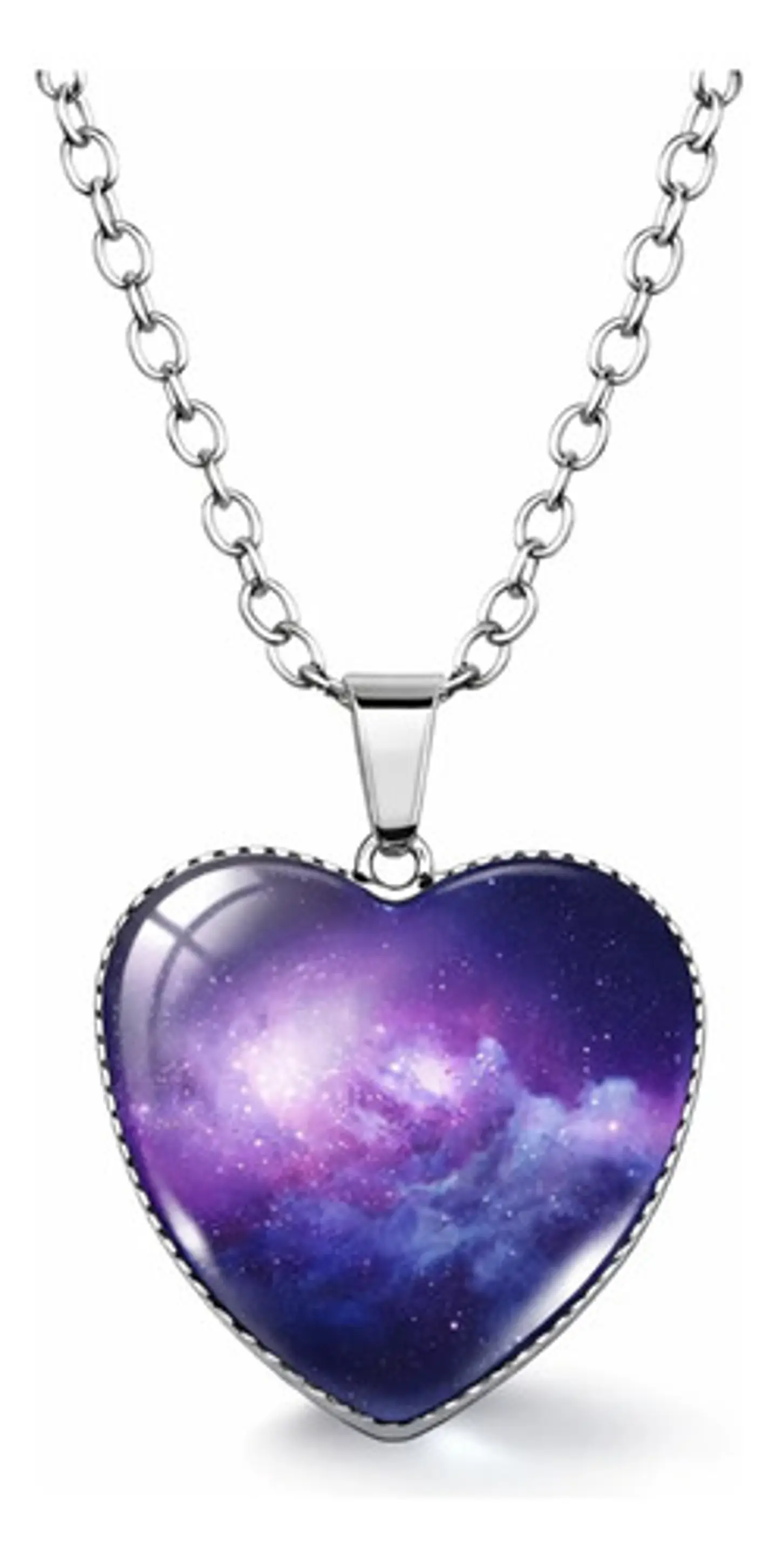 Collar Para Hombre Y Mujer Dije Corazon De Cristal Galaxia 42