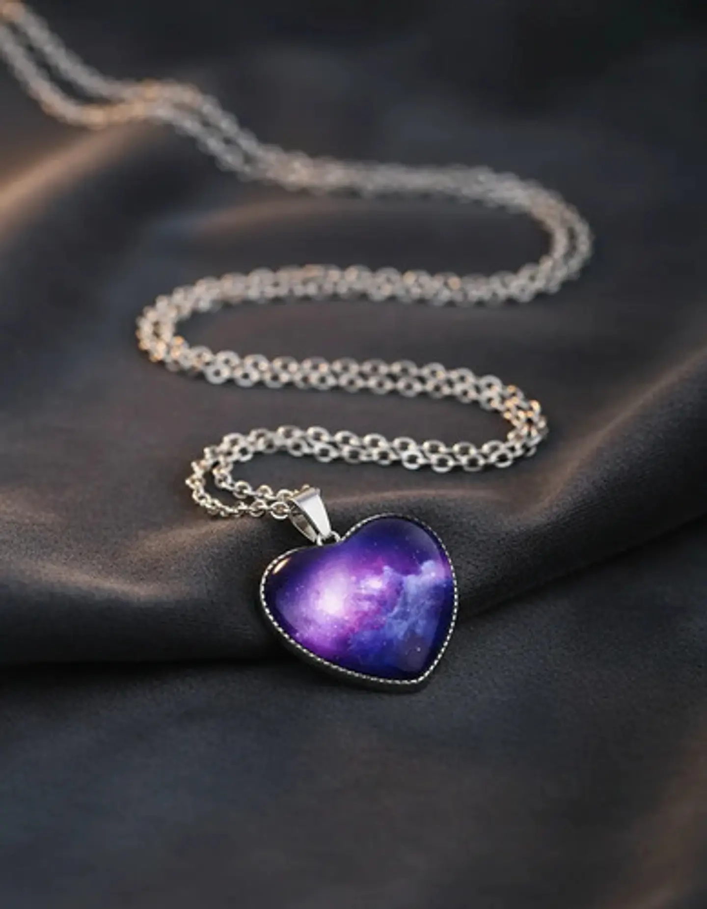 Collar Para Hombre Y Mujer Dije Corazon De Cristal Galaxia 46