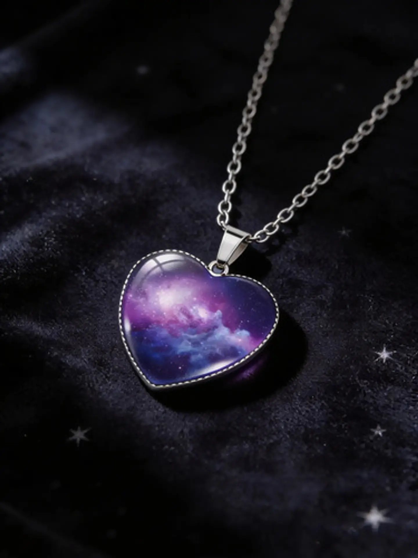 Collar Para Hombre Y Mujer Dije Corazon De Cristal Galaxia 48