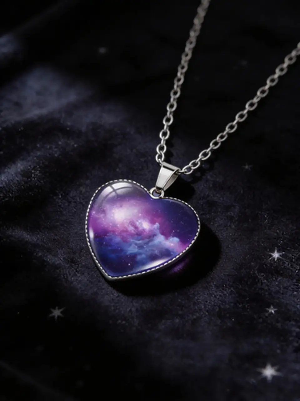 Collar Para Hombre Y Mujer Dije Corazon De Cristal Galaxia 48