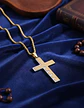 Collar De Acero Dorado Para Hombre Dije Cruz Oración Inglés - Miniatura 7