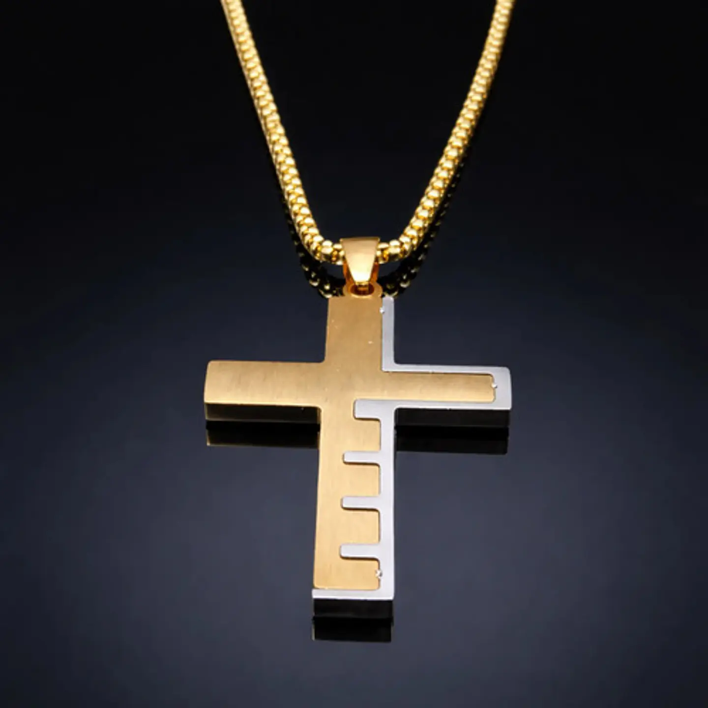 Collar De Acero Dorado Para Hombre Dije Cruz Oración Inglés 9
