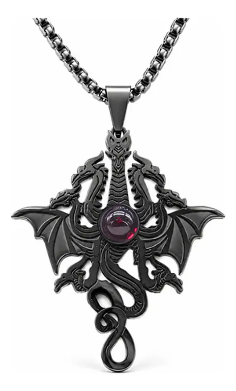 Collar Para Hombre Y Mujer Dije Dragón Tres Cabezas Gótico