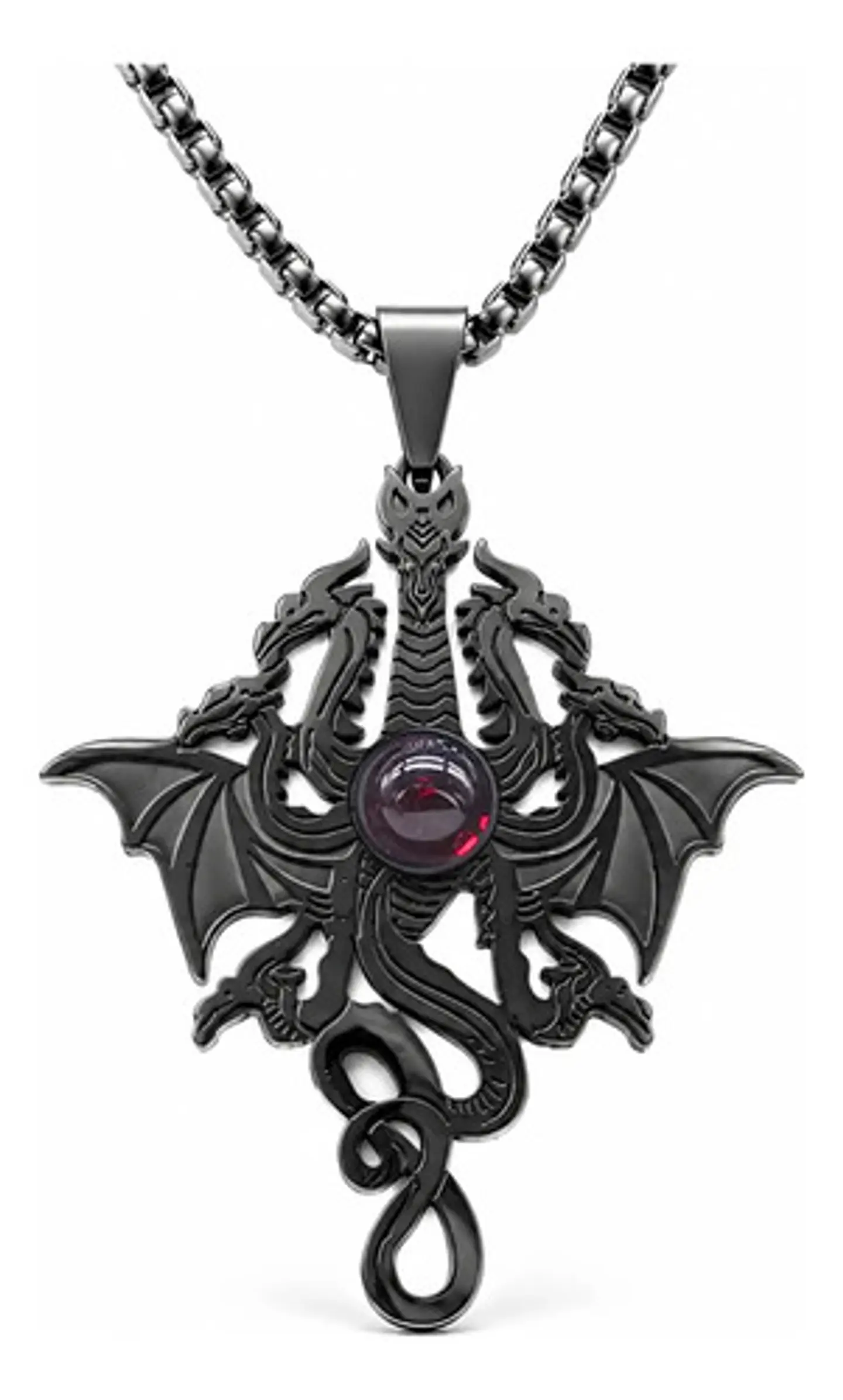Collar Para Hombre Y Mujer Dije Dragón Tres Cabezas Gótico 1