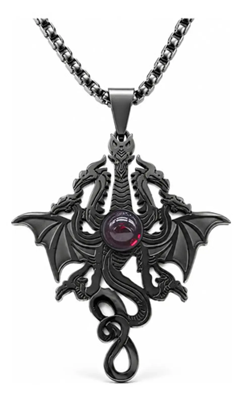 Collar Para Hombre Y Mujer Dije Dragón Tres Cabezas Gótico 1