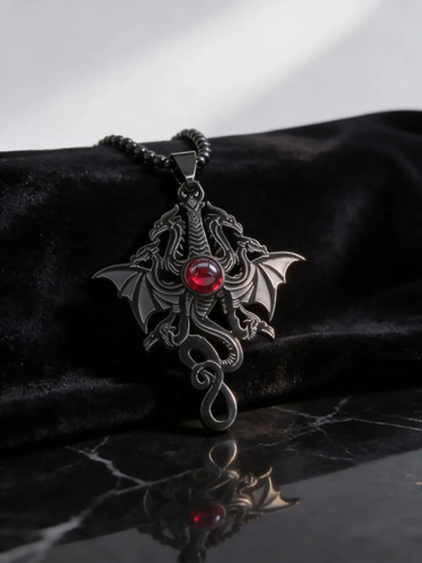 Collar Para Hombre Y Mujer Dije Dragón Tres Cabezas Gótico 2