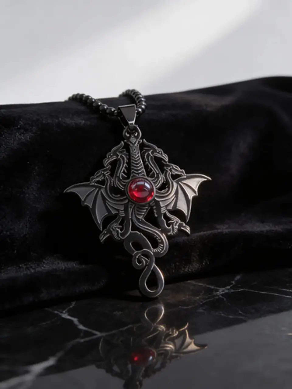Collar Para Hombre Y Mujer Dije Dragón Tres Cabezas Gótico 2
