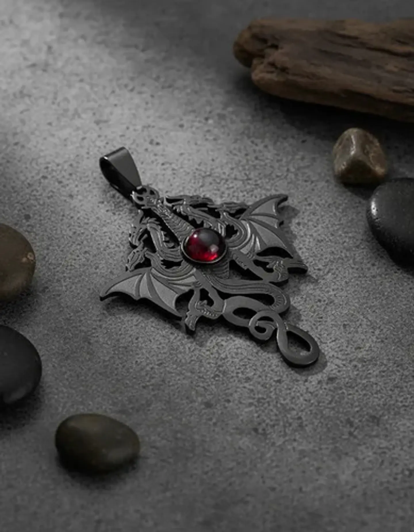 Collar Para Hombre Y Mujer Dije Dragón Tres Cabezas Gótico 6