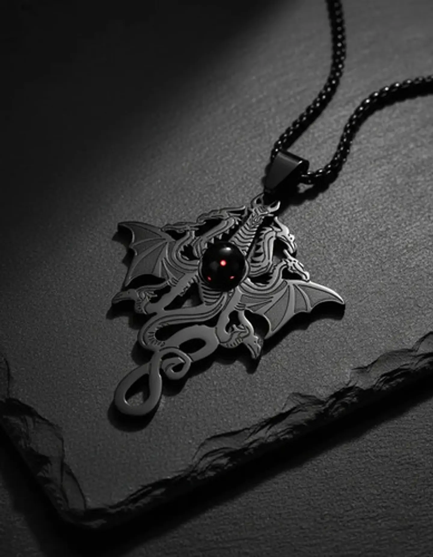 Collar Para Hombre Y Mujer Dije Dragón Tres Cabezas Gótico 7