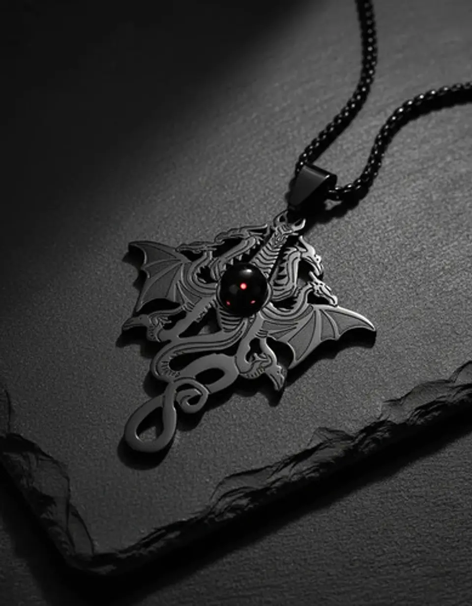 Collar Para Hombre Y Mujer Dije Dragón Tres Cabezas Gótico 7
