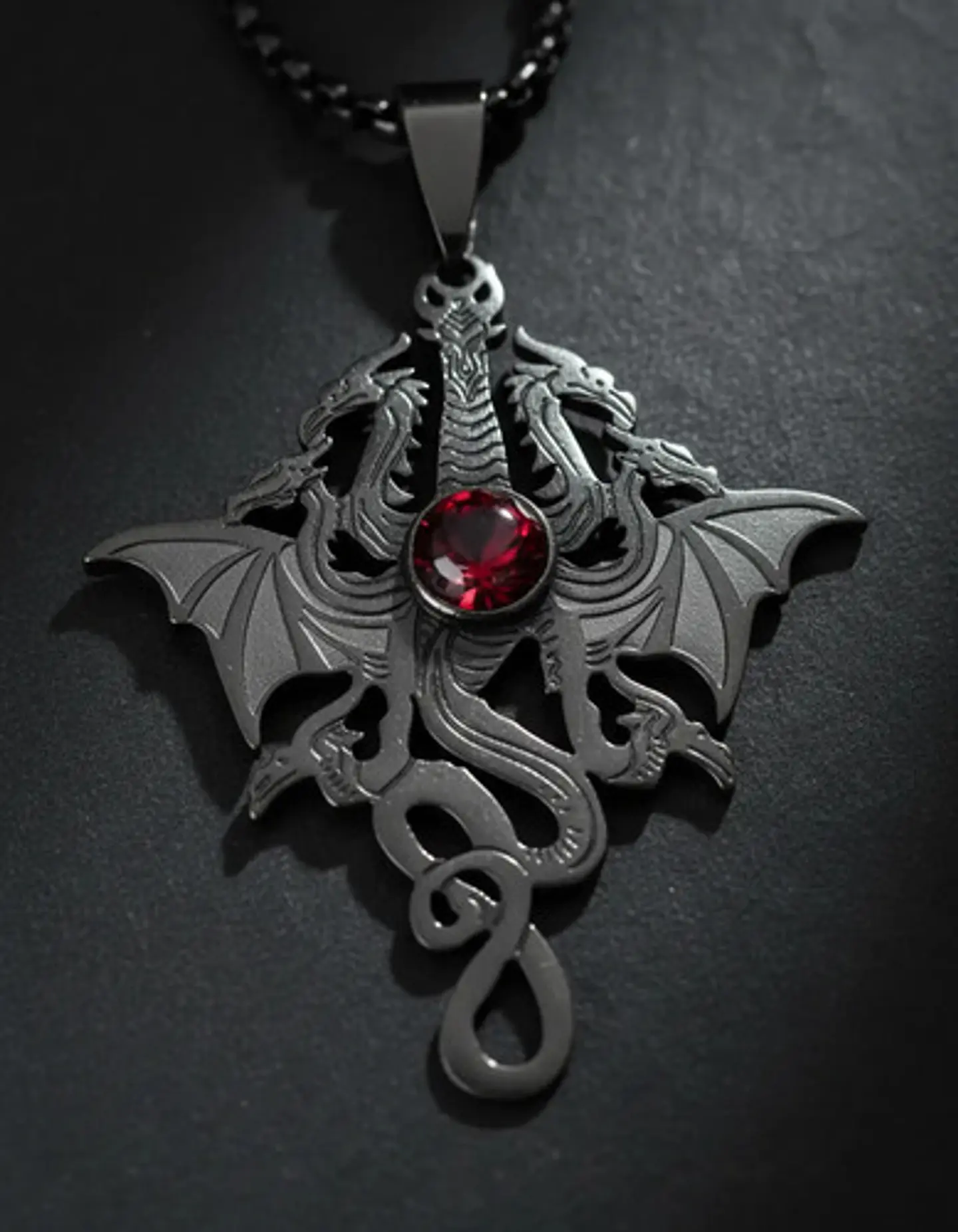 Collar Para Hombre Y Mujer Dije Dragón Tres Cabezas Gótico 8