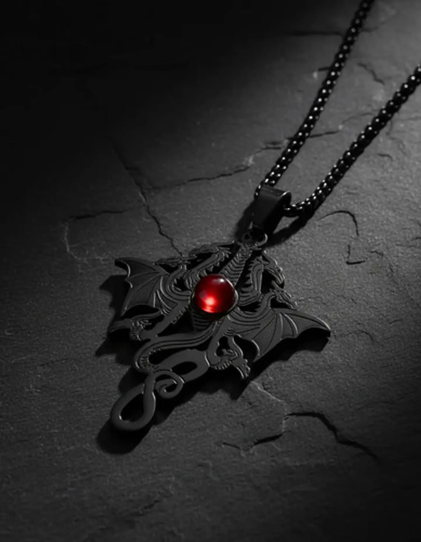 Collar Para Hombre Y Mujer Dije Dragón Tres Cabezas Gótico 9