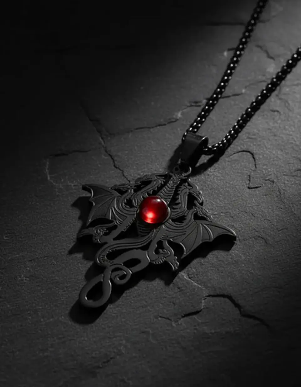 Collar Para Hombre Y Mujer Dije Dragón Tres Cabezas Gótico 9