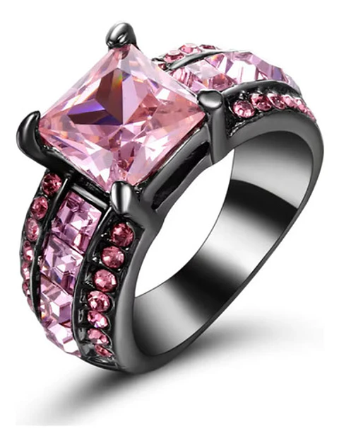 Anillo Vintage Moderno Negro Para Mujeres Con Piedra Lujo